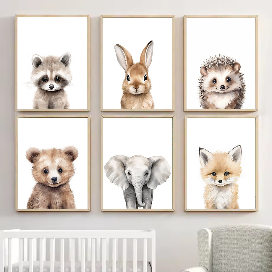 Baby Nursery Animal Prints - 1PC Watercolour Woodland Forest Baby Animals