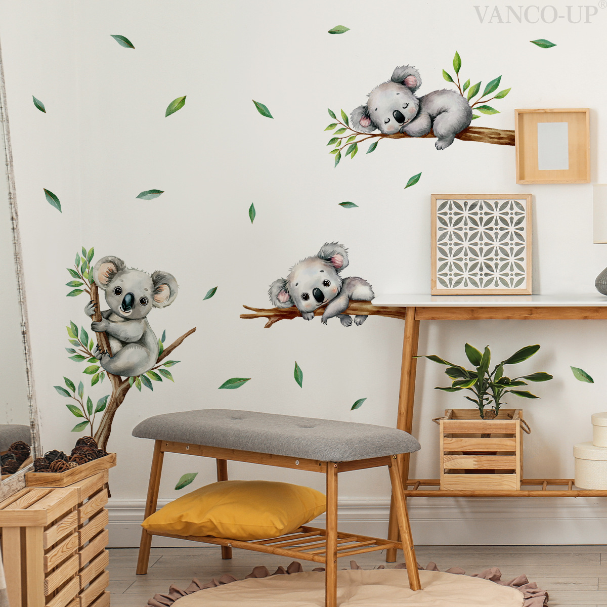 Wall Decal Nursery - Cartoon Koala Climbing Tree Branch Wall