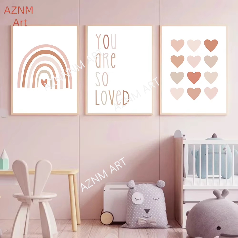 Baby Nursery Paintings - 1/3PCS ，Cartoon Heart Rainbow Pink Wall