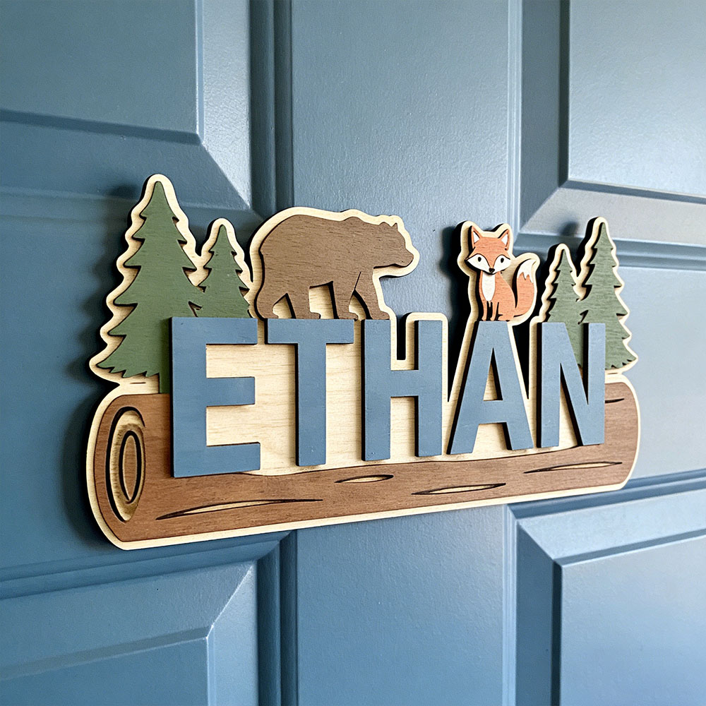 Baby Nursery Sign - Woodland Forest Animal Personalized Name Wooden