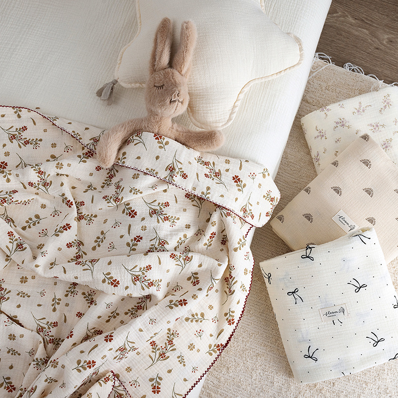 Baby Boy Nursery Quilt - Muslin Baby Swaddle Blanket Newborn Floral