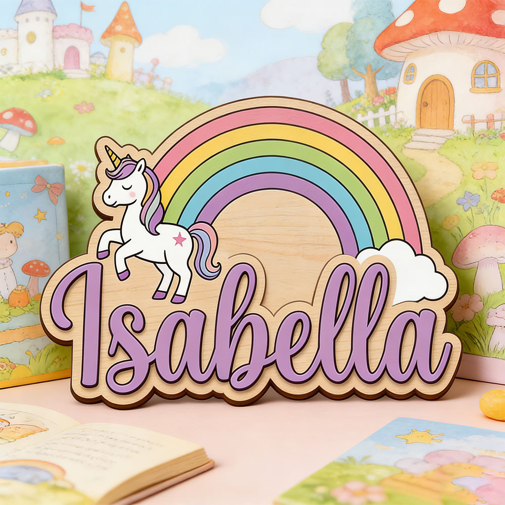 Baby Nursery - Unicorn & Pastel Rainbow Custom Name