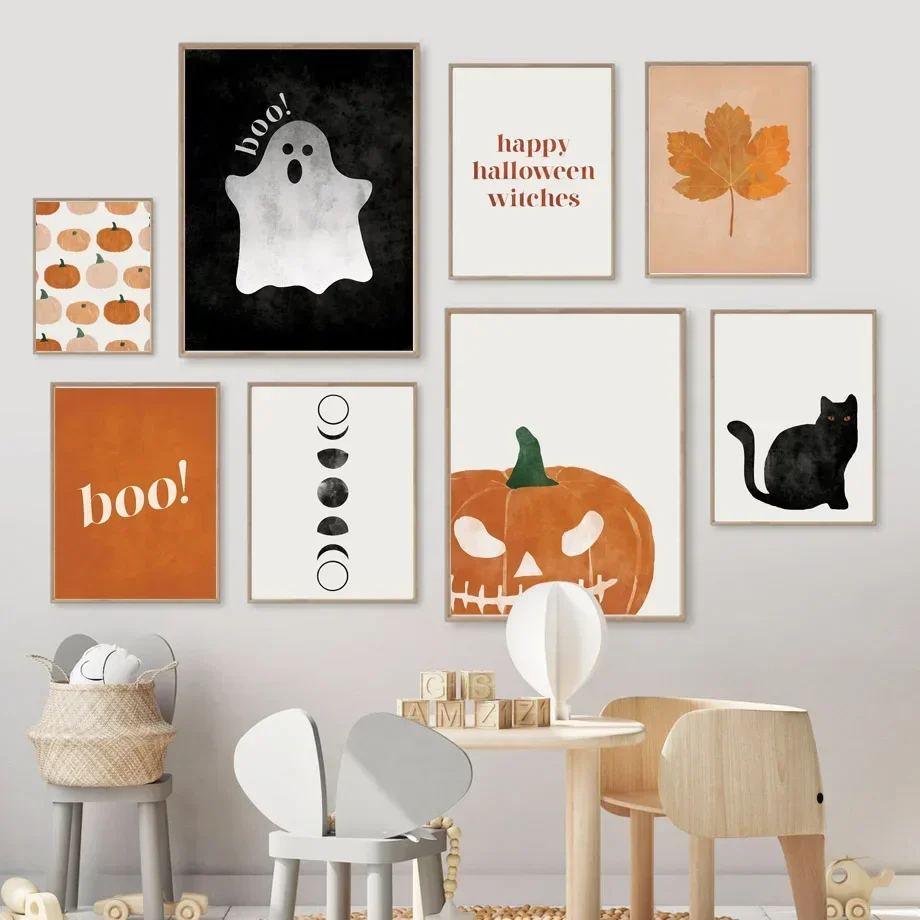 Baby Nursery Decor Girl - Cat Halloween Soul Pumpkin Wall Art