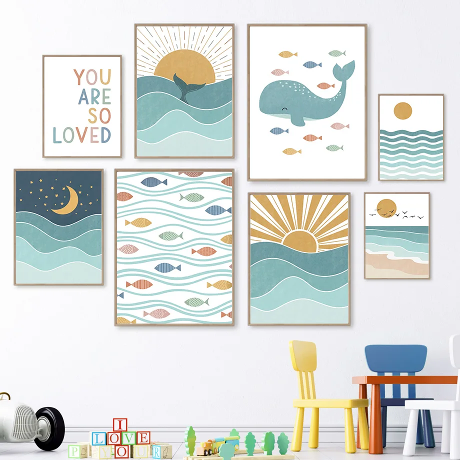 Baby Nursery Quotes - 1pc frameless Fish Whale Seagull Sunrise