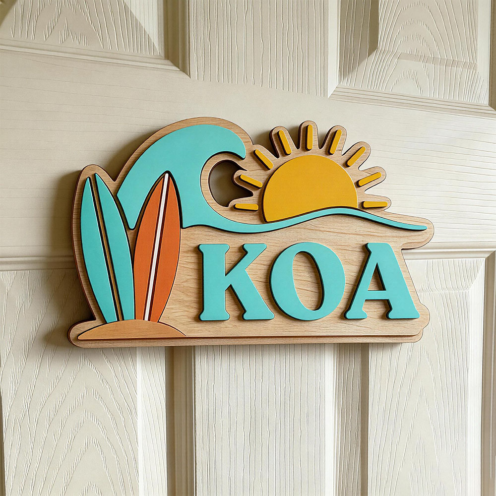 Baby Nursery Sign - Custom Beach Wave Surfboard Sun Name