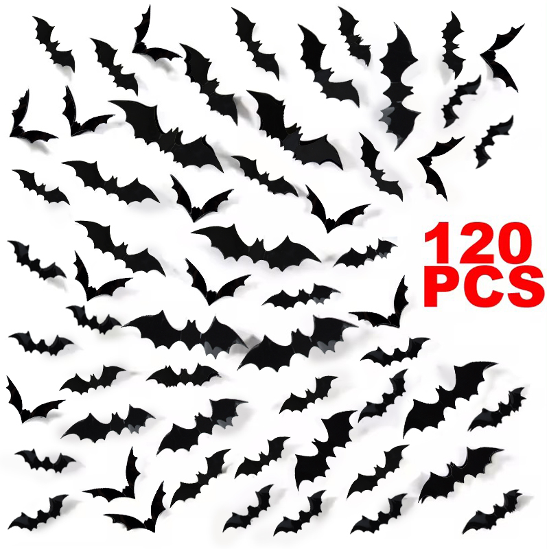 Wall Decal Nursery - 12-120Pcs 3D Black Bat Wall Stickers
