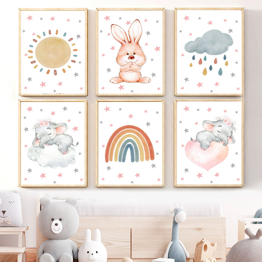 Watercolor Nursery Wall Art Mu - đánh giá và giá Baby Nursery Elephant