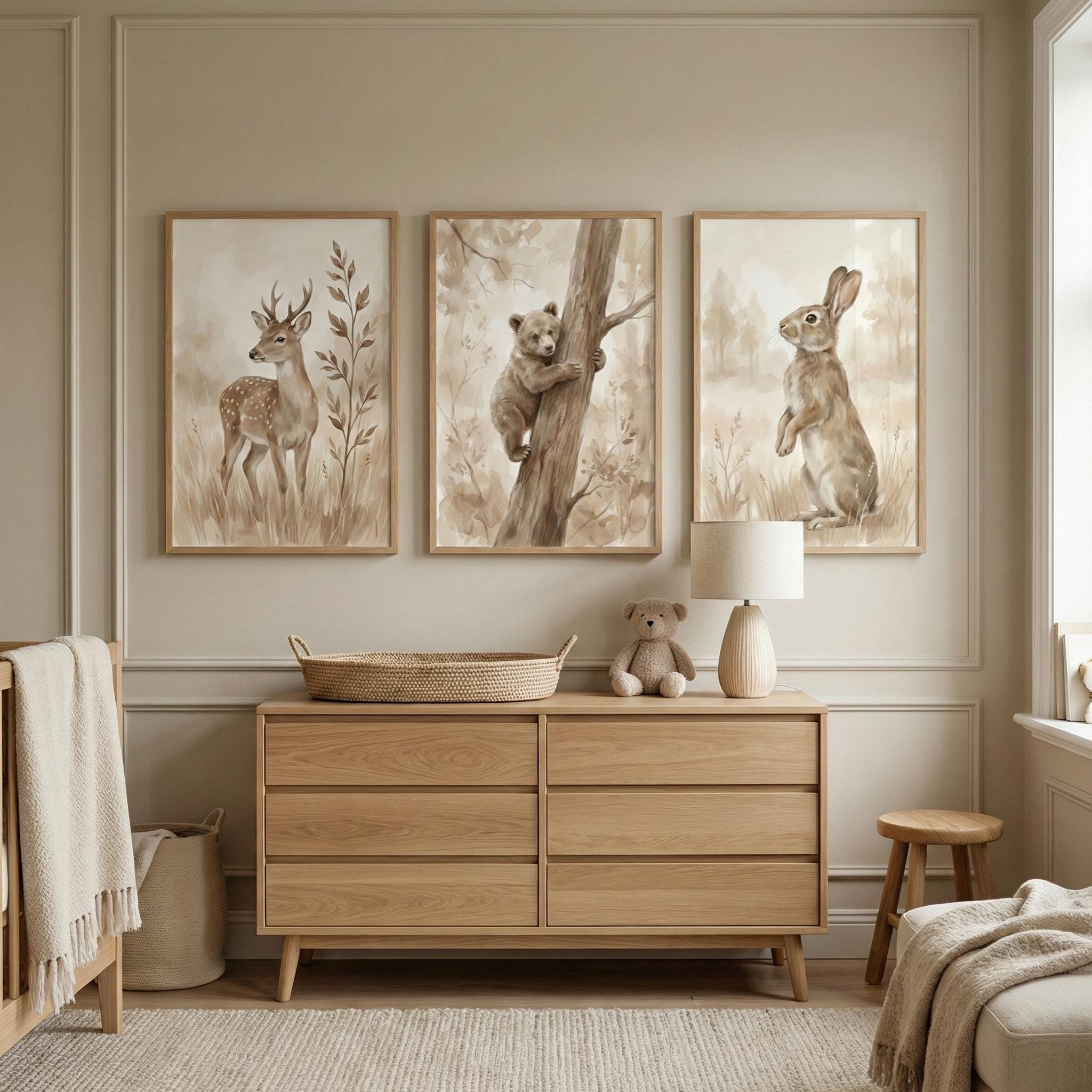 Woodland Animals Print Neutral - đánh giá và giá Baby Nursery Animal Prints