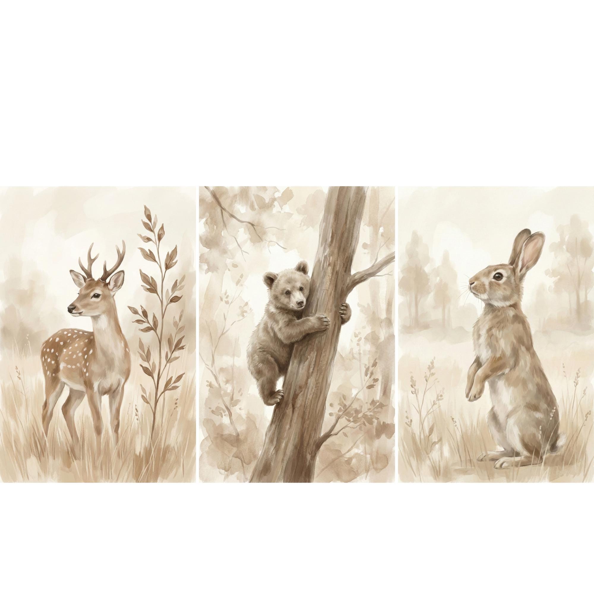 Woodland Animals Print Neutral - đánh giá và giá Baby Nursery Animal Prints