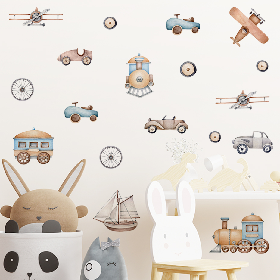Watercolor Cartoon Airplane Tr - đánh giá và giá Wall Decal Nursery