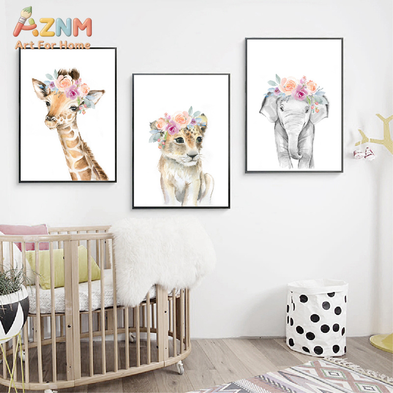 Animals Floral Crown Art Decor - đánh giá và giá Baby Nursery Animal Prints