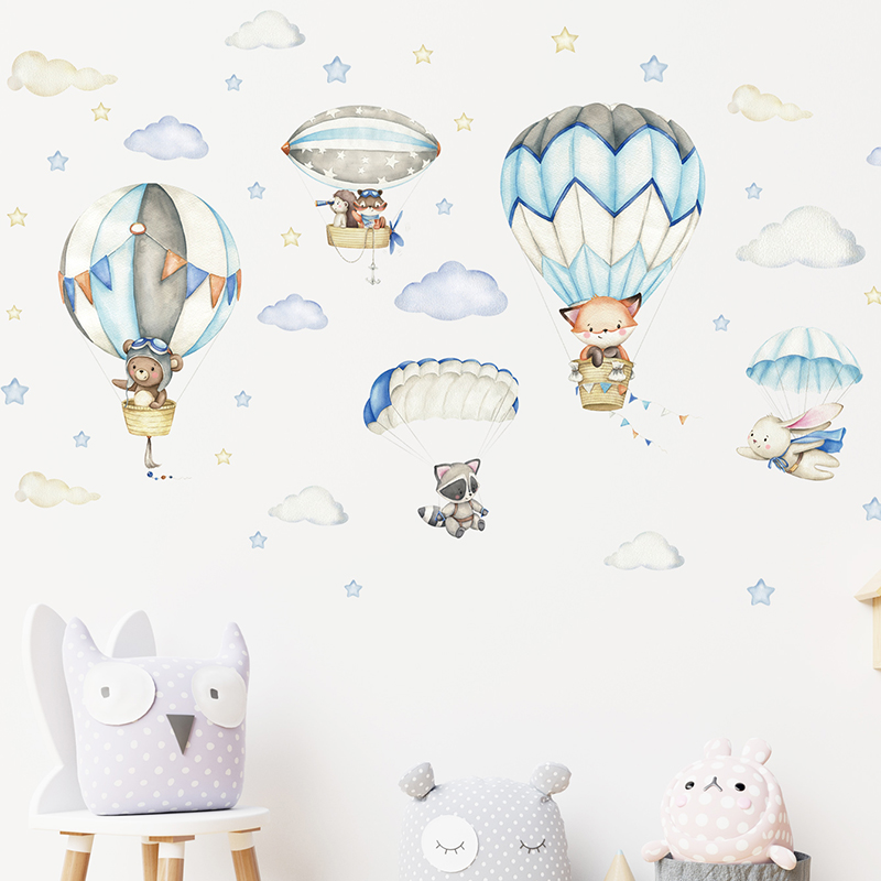 Cartoon Cute Animals Hot Air B - đánh giá và giá Baby Nursery Animal Prints