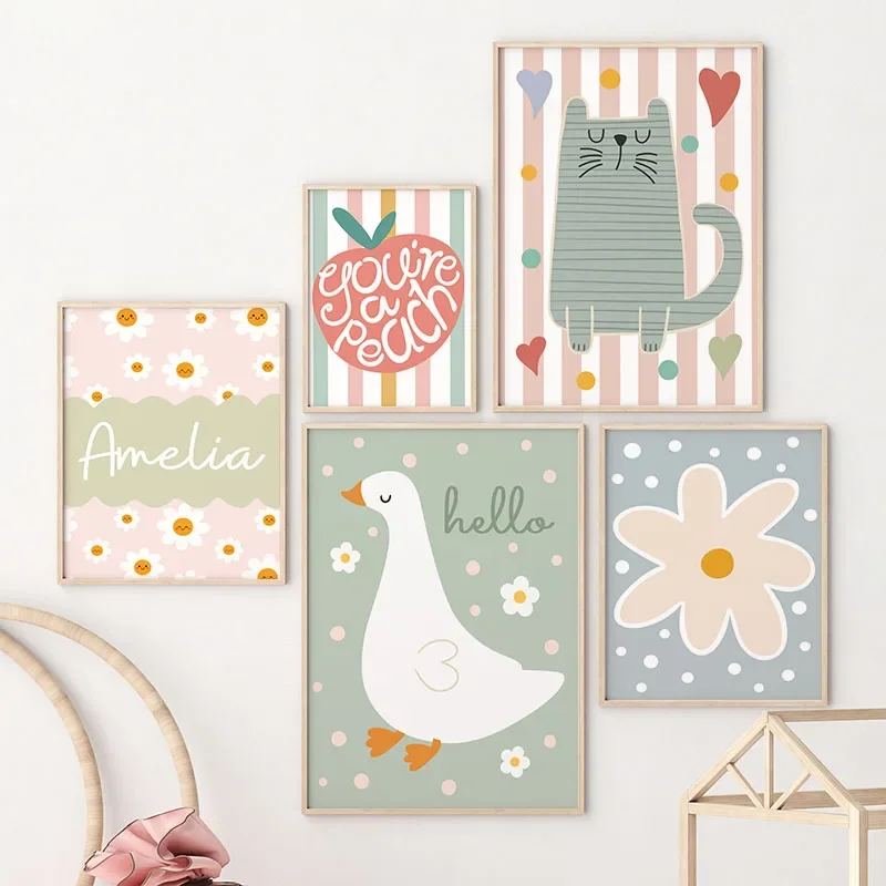 Cartoon Cat Duck Bird Apple Cu - đánh giá và giá Baby Nursery Paintings