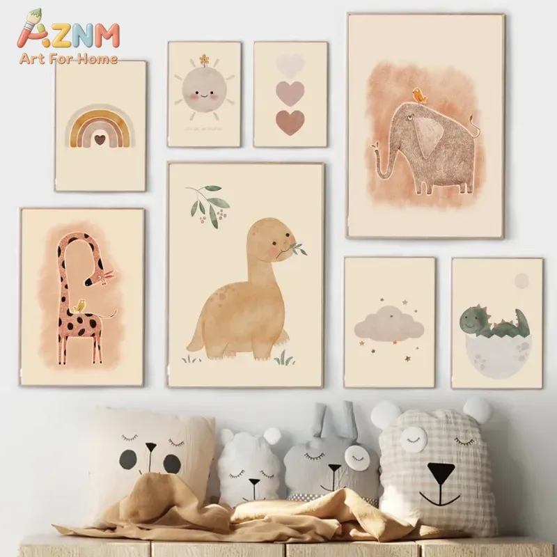 AZNM Neutral Watercolor Dinosa - đánh giá và giá Baby Nursery Elephant