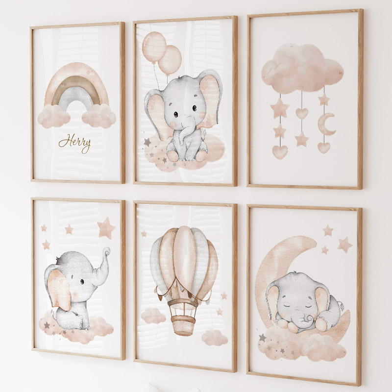 Cute Elephant Hot Balloon Moon - đánh giá và giá Baby Nursery Animal Prints