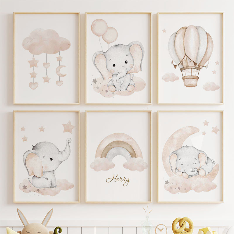 Cute Elephant Hot Balloon Moon - đánh giá và giá Baby Nursery Animal Prints