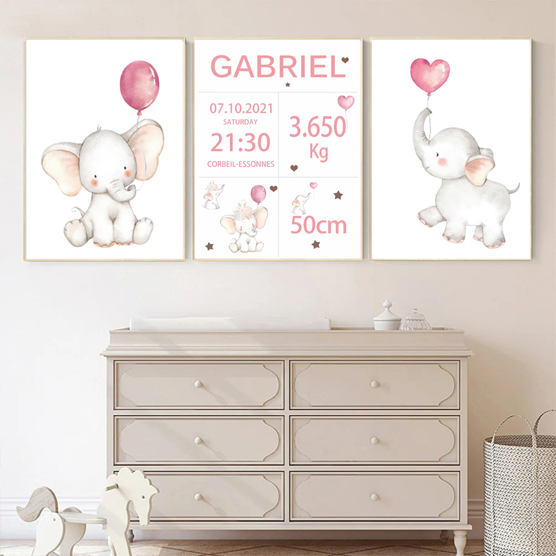 Pink Baby Customized Name Date - đánh giá và giá Baby Nursery Elephant