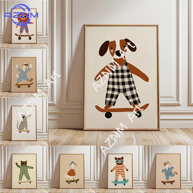 1PC Funny Animal Skateboarding - đánh giá và giá Baby Nursery Animal Prints
