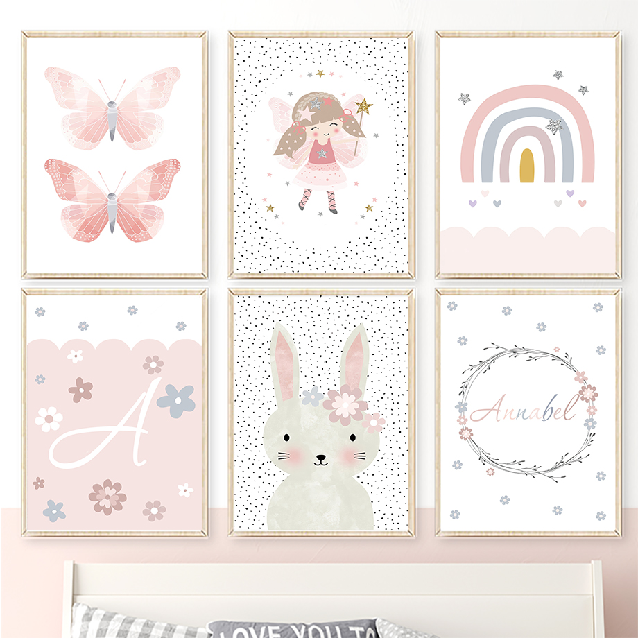 Cute Girl Rabbit Flower Butter - đánh giá và giá Baby Nursery Paintings