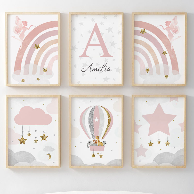 Pink Angel Girl Rainbow Wall A - đánh giá và giá Baby Nursery Animal Prints