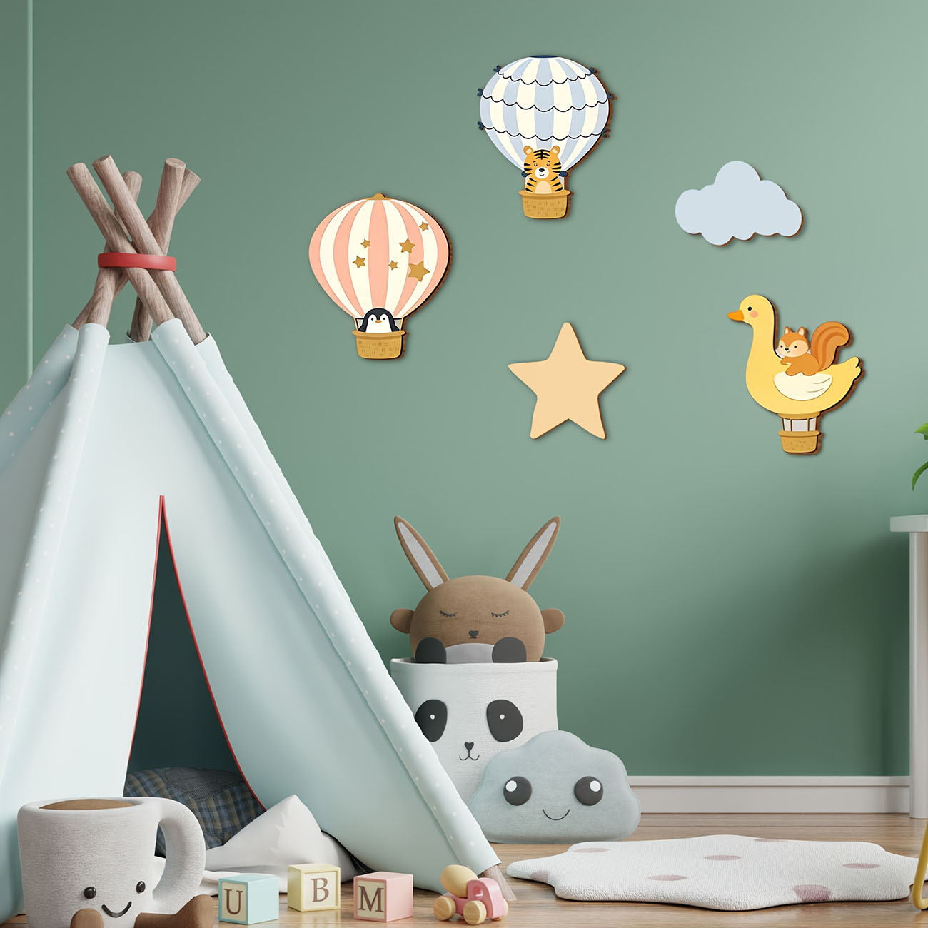 5Pcs Animal Hot Air Balloon Wo - đánh giá và giá Wall Decal Nursery