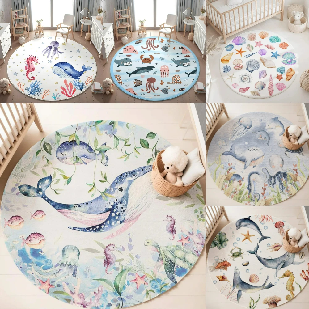 Blue Marine animal Round Carpe - đánh giá và giá Baby Nursery Animal Prints