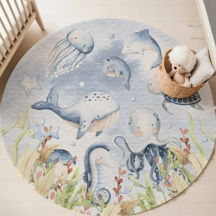 Blue Marine animal Round Carpe - đánh giá và giá Baby Nursery Animal Prints